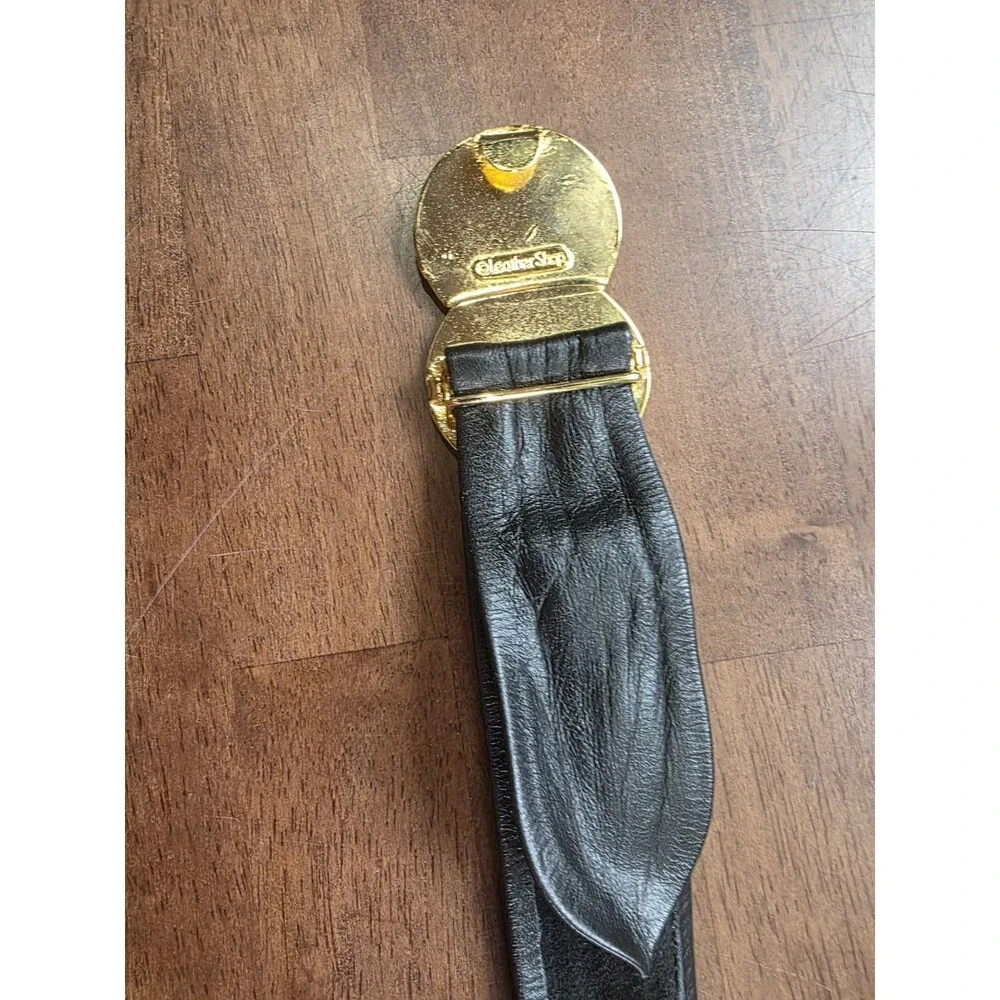 Vintage Leather Shop Black Leather Belt Gold Coin Medallion Roman Greek Bust
